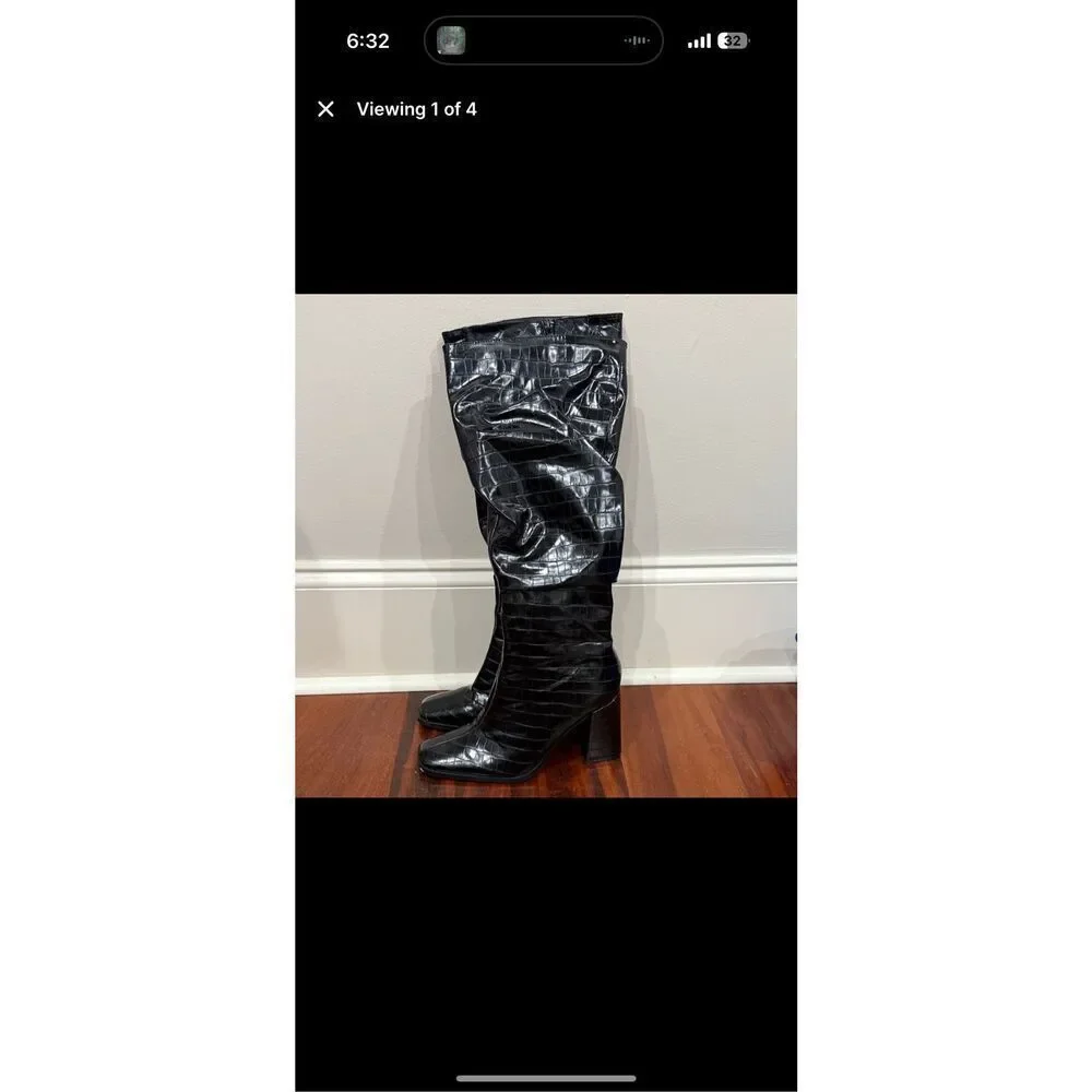 Pretty Little Thing Croc Embossed Long Ruched Boots  Size 9